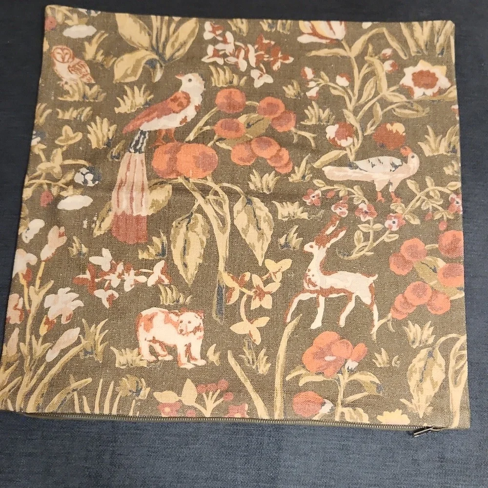 Pair Of West Elm Olive Green  Animal Birds Print Decorative Pillow Cover 20